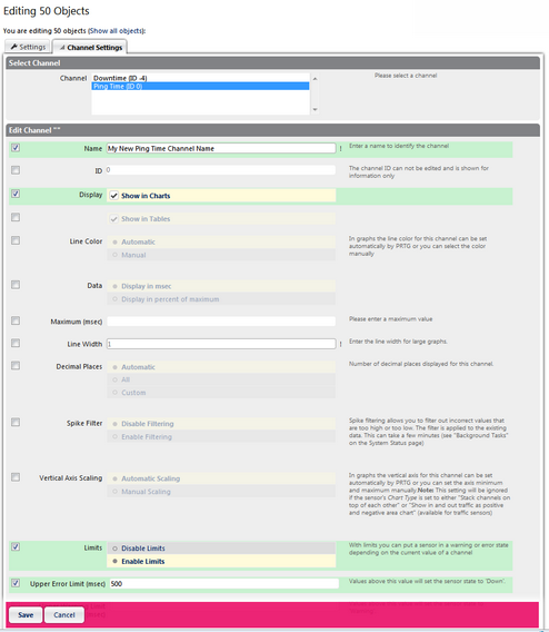 Example of Sensor Channel Settings in Multi-Edit Mode Example of Sensor Channel Settings in Multi-Edit Mode