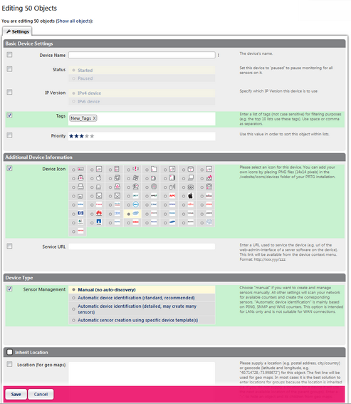 Example of Device Settings in Multi-Edit Mode Example of Device Settings in Multi-Edit Mode